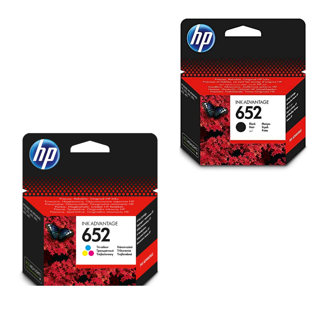 اتش بي 652 خرطوشة طباعة حبر أسود و ثلاثية الألوان  (2 قطعة )