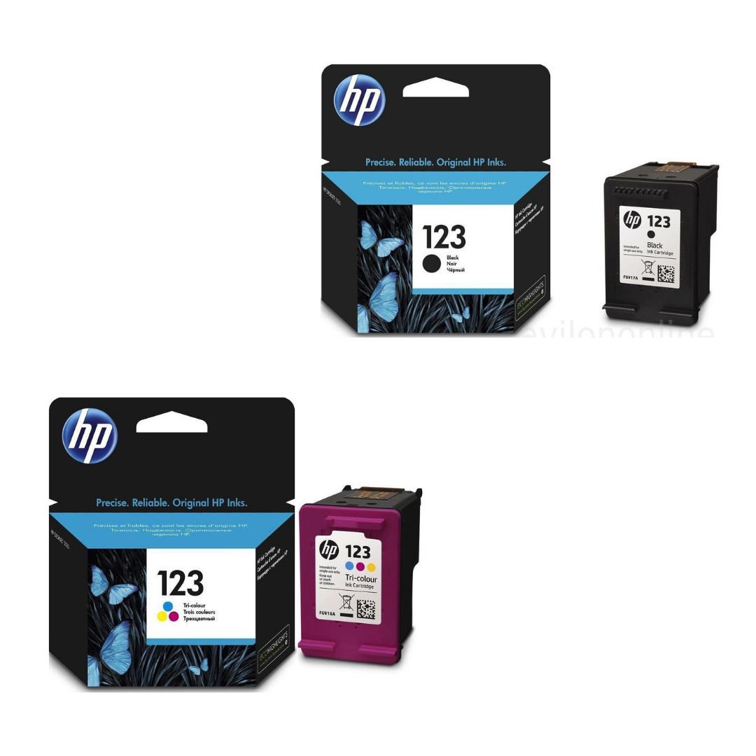 اتش بي 123 خرطوشة طباعة حبر أسود و ثلاثية الألوان  (2 قطعة )