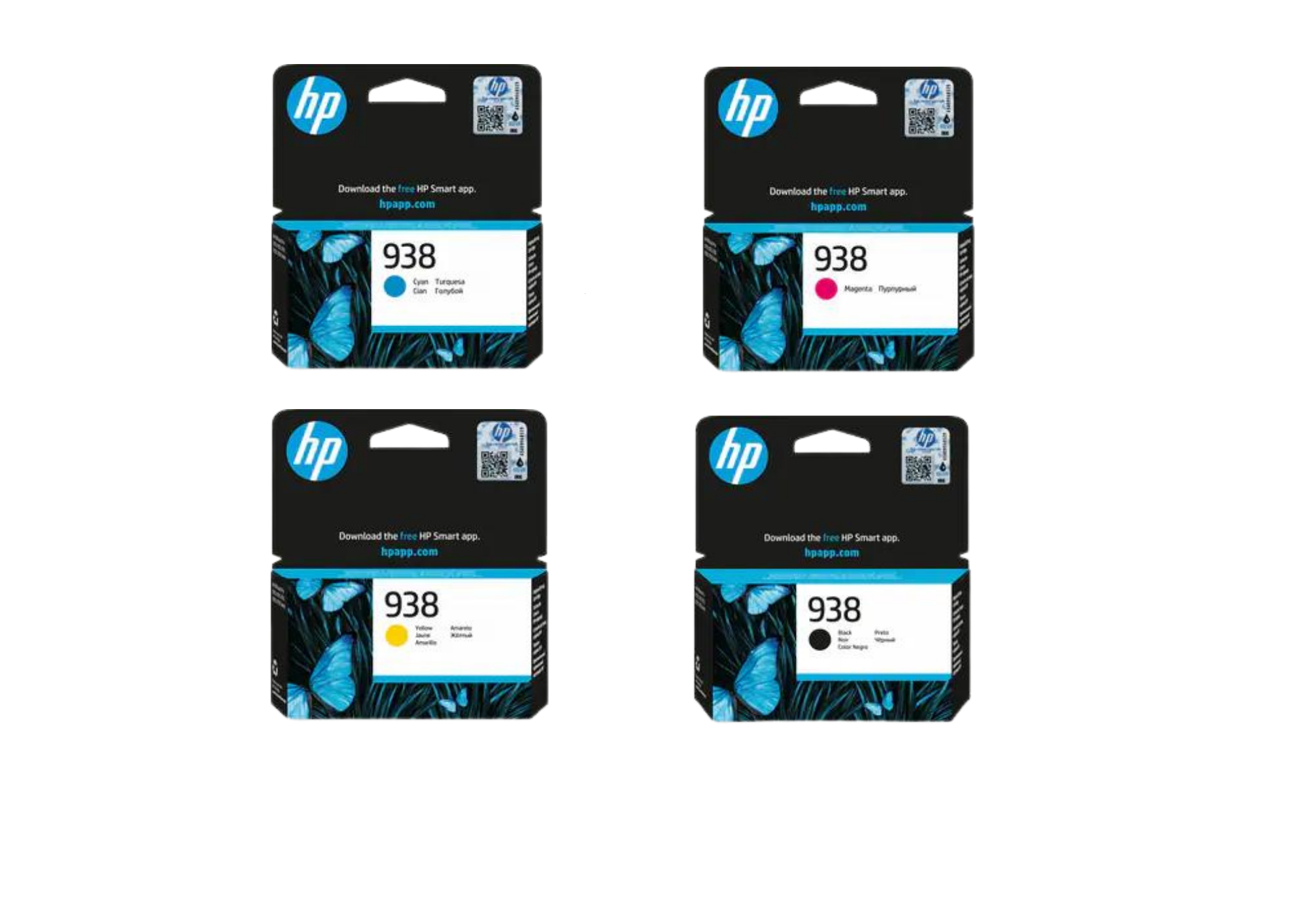 اتش بي 938 مجموعة خراطيش طباعة حبر أصلية (4 قطع متعدد الألوان)