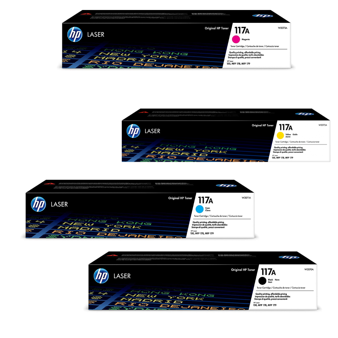 اتش بي 117A مجموعة خراطيش مسحوق حبر أصلية (4 قطع متعدد الألوان)